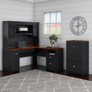 Bush Furniture Fairview 60W L Shaped Desk with Hutch and Storage Cabinet with File Drawer Antique Black - FV010AB