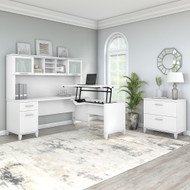 Bush Furniture Somerset 72"W Sit-to-Stand 3-Position L-Shaped Desk with Lateral File and Hutch White - SET016WH