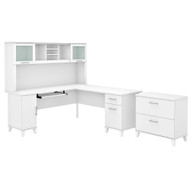 Bush Furniture Somerset 72W L Shaped Desk w Hutch and Lateral File Cabinet White - SET009WH