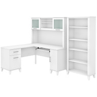 Bush Furniture Somerset 60"W L Shaped Desk with Hutch and Bookcase White - SET010WH
