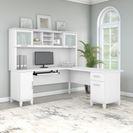 Bush Furniture Somerset 72W L Shaped Desk with Hutch White - SET001WH