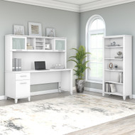 Bush Furniture Somerset 72"W with Hutch and Bookcase White - SET020WH