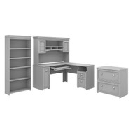 Bush Furniture Fairview L Shaped Desk w Hutch, Bookcase and Lateral File Cabinet Cape Cod Gray - FV006CG