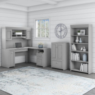 Bush Furniture Fairview 60W L Shaped Desk with Hutch, 5 Shelf Bookcase and Storage Cape Cod Gray - FV011CG