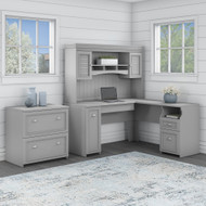 Bush Furniture Fairview L Shaped Desk w Hutch and Lateral File Cabinet Cape Cod Gray - FV003CG