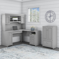 Bush Furniture Fairview 60W L Shaped Desk with Hutch and Storage Cabinet with File Drawer Cape Cod Gray - FV010CG