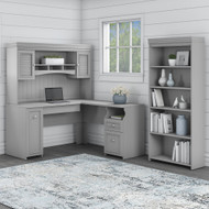 Bush Furniture Fairview L Shaped Desk w Hutch and 5 Shelf Bookcase Cape Cod Gray - FV005CG