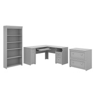 Bush Furniture Fairview L Shaped Desk w Bookcase and Lateral File Cabinet Cape Cod Gray - FV008CG