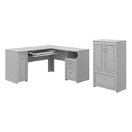 Bush Furniture Fairview 60W L Shaped Desk and 2 Door Storage Cabinet with File Drawer Cape Cod Gray - FV009CG