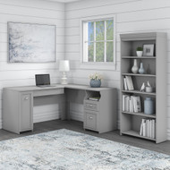 Bush Furniture Fairview L Shaped Desk and 5 Shelf Bookcase Cape Cod Gray - FV007CG