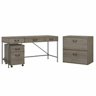 Bush Furniture Ironworks 60W Writing Desk with File Cabinets Restored Gray - IW016RTG