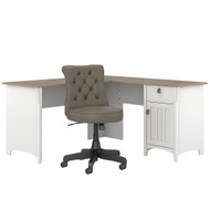 Bush Furniture Salinas 60" L-Shaped Desk with Mid-Back Tufted Chair Shiplap Gray - SAL010G2W