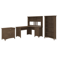 Bush Furniture Salinas 60" L-Shaped Desk with Hutch, Lateral File and Bookcase Ash Brown - SAL007ABR