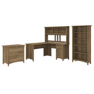 Bush Furniture Salinas 60" L-Shaped Desk with Hutch, Lateral File and Bookcase Reclaimed Pine - SAL007RCP