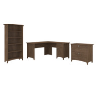 Bush Furniture Salinas 60W L Shaped Desk with Lateral File Cabinet and 5 Shelf Bookcase Ash Brown - SAL003ABR