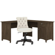 Bush Furniture Salinas 60W L Shaped Desk with Mid Back Tufted Office Chair Ash Brown - SAL010ABR