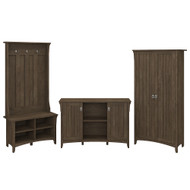 Bush Furniture Salinas Entryway Storage Set with Hall Tree , Shoe Bench, and Accent Cabinets Ash Brown - SAL016ABR