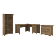 Bush Furniture Salinas 60W L Shaped Desk with Lateral File Cabinet and 5 Shelf Bookcase Reclaimed Pine - SAL003RCP