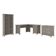 Bush Furniture  Salinas 60W L Shaped Desk with Lateral File Cabinet and 5 Shelf Bookcase Driftwood Gray - SAL003DG