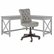 Bush Key West 60W L-Shaped Desk with Mid Back Tufted Office Chair Cape Cod Gray - KWS045CG