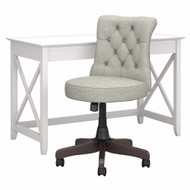 Bush Key West 48W Writing Desk with Mid Back Tufted Office Chair Pure White Oak - KWS021WT
