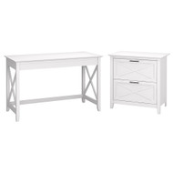 Bush Key West 48W Writing Desk with 2 Drawer Lateral File Cabinet Pure White Oak - KWS003WT