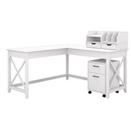 Bush Key West 60W L-Shaped Desk with Mobile File Cabinet and Desktop Organizers Pure White Oak - KWS022WT