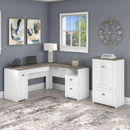 Bush Furniture Fairview 60W L Shaped Desk and 2 Door Storage Cabinet with File Drawer in Pure White and Shiplap Gray - FV009G2W