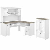 Bush Furniture Fairview 60W L Shaped Desk with Hutch and Storage Cabinet with File Drawer in Pure White and Shiplap Gray - FV010G2W