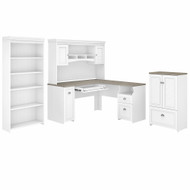 Bush Furniture Fairview 60W L Shaped Desk with Hutch, 5 Shelf Bookcase and Storage in Pure White and Shiplap Gray - FV011G2W