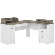 Bush Furniture Fairview 60W L Shaped Desk with Storage and Desktop Organizers in Pure White and Shiplap Gray - FV022G2W