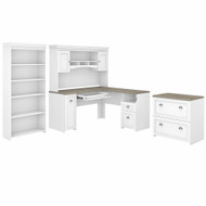 Bush Furniture Fairview L Shaped Desk w Hutch, Bookcase and Lateral File Cabinet Shiplap Gray / Pure White - FV006G2W