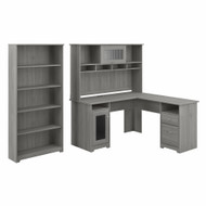 Bush Cabot Collection 60W L Shaped Computer Desk with Hutch and 5 Shelf Bookcase Modern Gray - CAB011MG