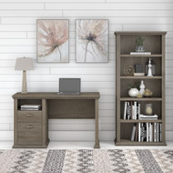 Bush Furniture Yorktown 50W Home Office Desk with 5 Shelf Bookcase in Restored Gray - YRK010RTG