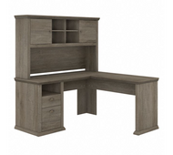 Bush Furniture Yorktown 60W L Shaped Desk with Hutch in Restored Gray - YRK001RTG