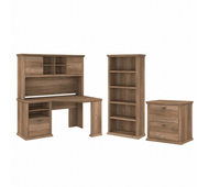 Bush Furniture Yorktown 60W Corner Desk with Hutch, Lateral File Cabinet and 5 Shelf Bookcase in Reclaimed Pine - YRK002RCP