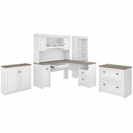 Bush Furniture Fairview 60W L Shaped Desk with Hutch, File Cabinet, Bookcase and Storage in Pure White and Shiplap Gray - FV013G2W