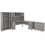 Bush Furniture Somerset 72W L Shaped Desk with Hutch, Lateral File Cabinet and Bookcase in Platinum Gray - SET012PG