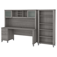 Bush Furniture Somerset 72W Office Desk with Hutch and 5 Shelf Bookcase in Platinum Gray - SET020PG