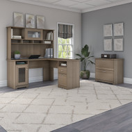 Bush Furniture Cabot 60W L Shaped Computer Desk with Hutch and Lateral File Cabinet in Ash Gray - CAB005AG