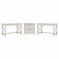 Bush Furniture Key West 2 Person Desk Set with Lateral File Cabinet Linen White Oak - KWS047LW