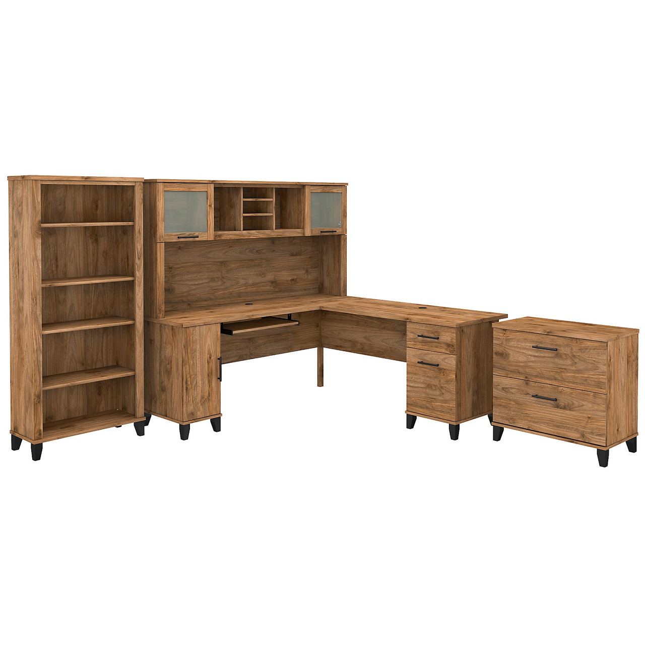 Bush Furniture Somerset 72W L Shaped Desk with Hutch, Lateral File