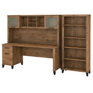 Bush Furniture Somerset 72W Office Desk with Hutch and 5 Shelf Bookcase Fresh Walnut - SET020FW