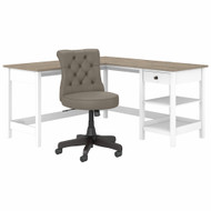 Mayfield 60W L Shaped Computer Desk with Storage and Tufted Office Chair Shiplap Gray - MAY022GW2