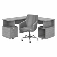 Kathy Ireland by Bush Industries Madison Avenue 60W L Shaped Desk and Chair Set Modern Gray- MDS016MG