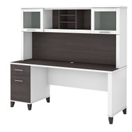 Bush Furniture Somerset 72W Office Desk with Drawers and Hutch in White and Storm Gray - SET018SGWH