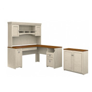 Bush Furniture Fairview L Shaped Desk with Hutch and Storage Cabinet Antique White - FV012AW