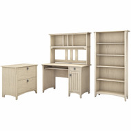 Bush Furniture Salinas Mission Desk with Hutch, Lateral File Cabinet and 5 Shelf Bookcase in Antique White - SAL002AW