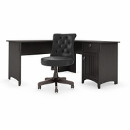 Bush Furniture Salinas 60W L Shaped Desk with Mid Back Tufted Office Chair Vintage Black - SAL010VB