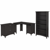 Bush Furniture Salinas 55W Corner Desk with Lateral File Cabinet and 5 Shelf Bookcase in Vintage Black - SAL013VB